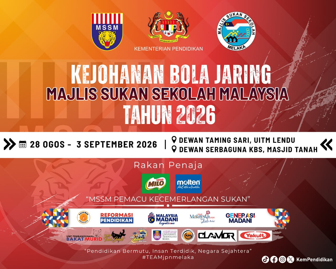 Poster Kejohanan Bola Jaring MSSM 2026 Melaka